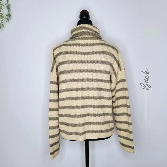 BEIGE/CREAM/GRAY STRIPPED TURTLENECK SWEATER FOR WOMEN - Picture 3 of 7